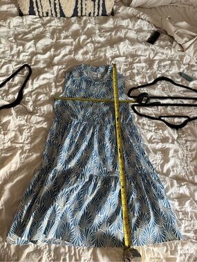 Tahari Arthur S. Levine Blue White Leaf Print Tiered Sleeveless Shirt Dress XS